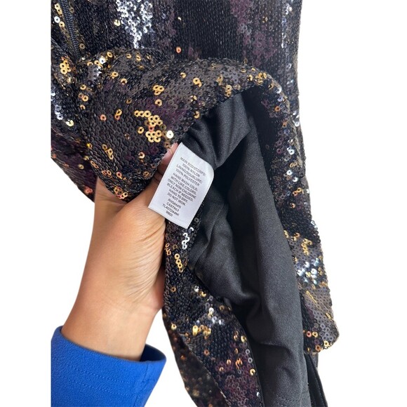 Leith Romper Womens Size S Black & Gold Sequin V-Neck Party Cocktail - Picture 5 of 8